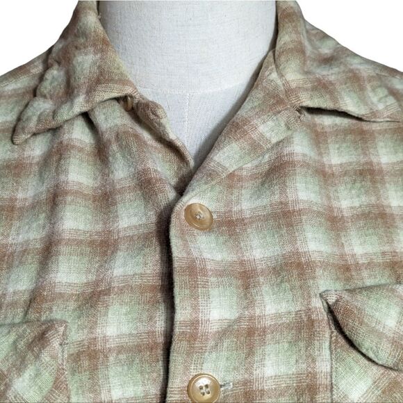 Pendleton Kids Plaid Button Down Shirt - Cream Brown & Mint - Picture 2 of 6